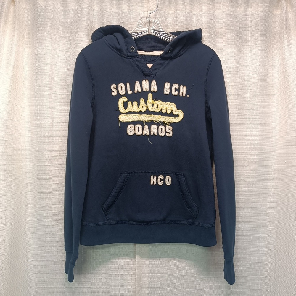 Hollister Solana Beach Custom Boards Navy Blue Hoodie Sweatshirt Women Large Y2K